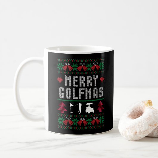 Merry Golfmas Golf Golfing Golfer Ugly Weihnachten Kaffeetasse (Mit Donut)