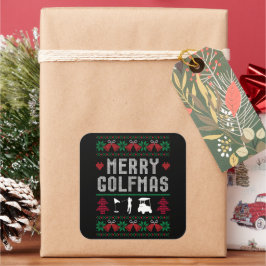 Merry Golfmas Golf Golfing Golfer Ugly Weihnachten Quadratischer Aufkleber