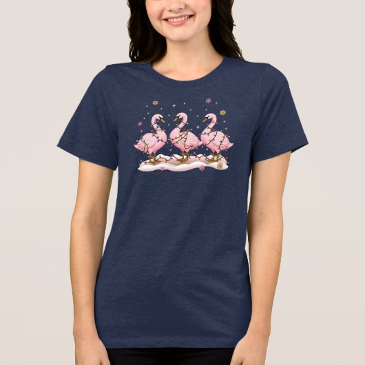 Merry Goose Escapade Pink Christmas Lights Gift Tri-Blend Shirt (Vorderseite)