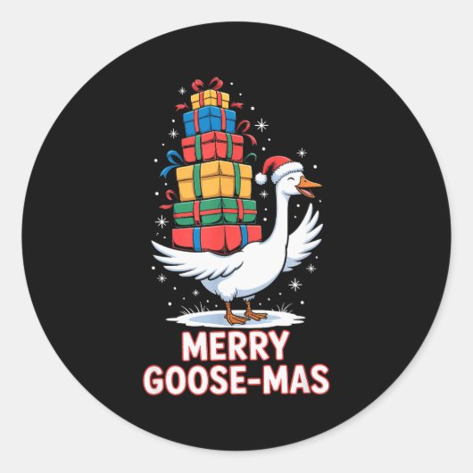 Merry Goose-mas With Xmas Funny Christmas Goose Runder Aufkleber (Vorderseite)