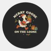Merry Goose On The Loose Funny Christmas Silly Hum Runder Aufkleber (Vorderseite)
