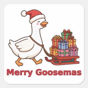 Merry Goosemas Dummer Gänse-Schlitten-Aufkleber Quadratischer Aufkleber
