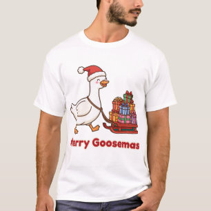 Merry Goosemas Dummer Gänse-Schlitten-T-Shirt T-Shirt