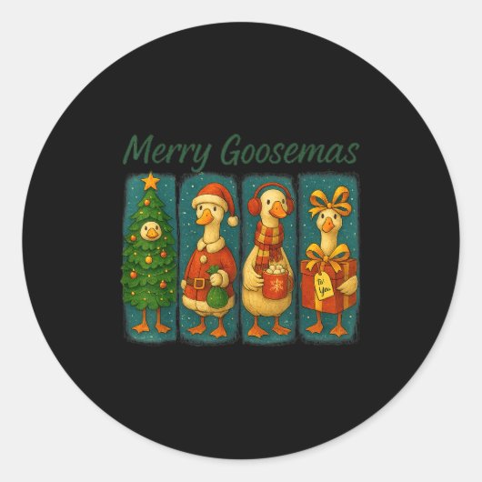 Merry Goosemas Funny Festive Goose Brushstroke Chr Runder Aufkleber (Vorderseite)