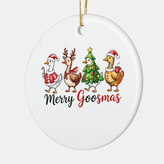 Merry Goosemas Weihnachtsgötchen Weihnachtsmannmüt Keramik Ornament (Links)