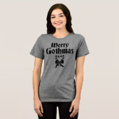 Merry Gothmas Black and White Candy Cane Heart Tri-Blend Shirt (Vorderseite voll)