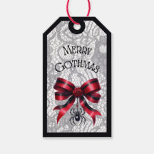 Merry Gothmas Rose Bow With Spider Gift Tag