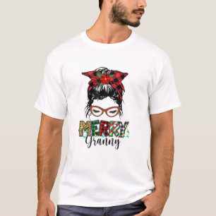 Merry Granny Christmas Messy Bun Kariert Leopard X T-Shirt