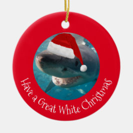 Merry Great White Christmas Shark Portrait Foto Keramik Ornament