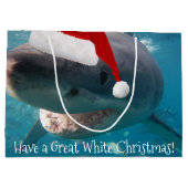 Merry Great White Christmas Shark Weihnachtsmannmü Große Geschenktüte (Rückseite)