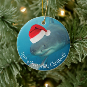 Merry Great White Christmas Shark Weihnachtsmannmü Keramik Ornament