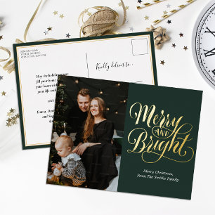 Merry Green Gold Calligraphy Foto Folien Feiertagspostkarte