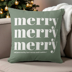 Merry Green White Typografy Fun Retro Weihnachten Kissen