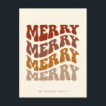 Merry Groovy Wavy Brown Typografie Weihnachten<br><div class="desc">Merry Merry Merry Frory Christmas Card: ein Retro-Design,  mit einer wavy Vintagen Typografie und einer gedämpften Braun & Beige Palette.</div>