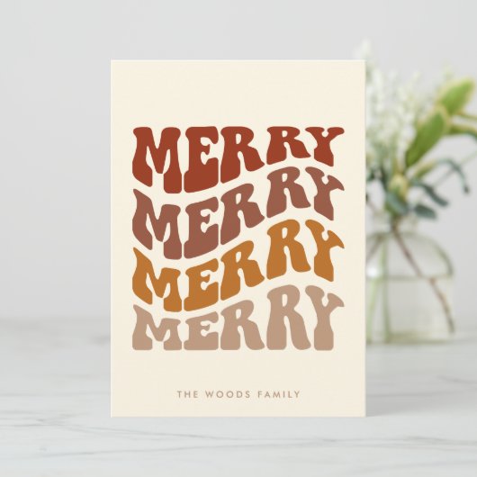 Merry Groovy Wavy Brown Typografie Weihnachten (Stehend Vorderseite)
