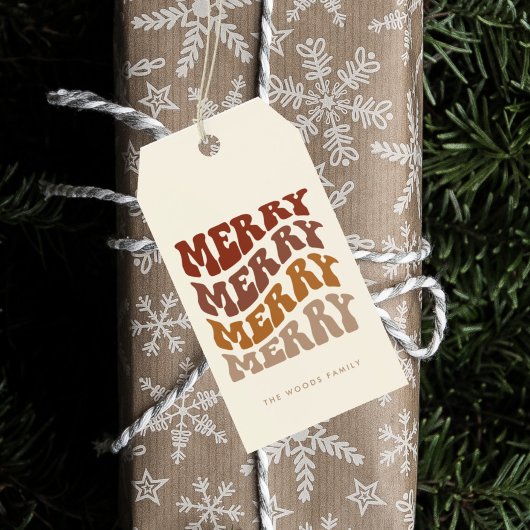 Merry Groovy Wavy Brown Typografie Weihnachten Geschenkanhänger