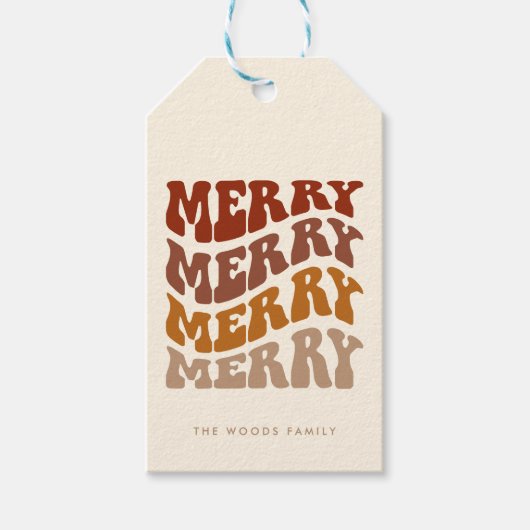 Merry Groovy Wavy Brown Typografie Weihnachten Geschenkanhänger (Vorderseite)