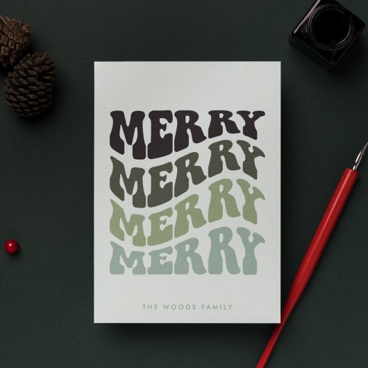Merry Groovy Wavy Green Typografie Weihnachten