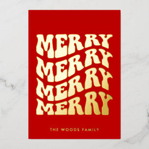 Merry Groovy Wavy Red Typografy Christmas Folien Feiertagskarte