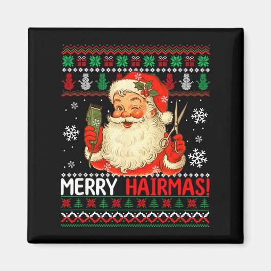 Merry Hairmas Christmas Sweater Santa Hairstylist Magnet (Vorne)