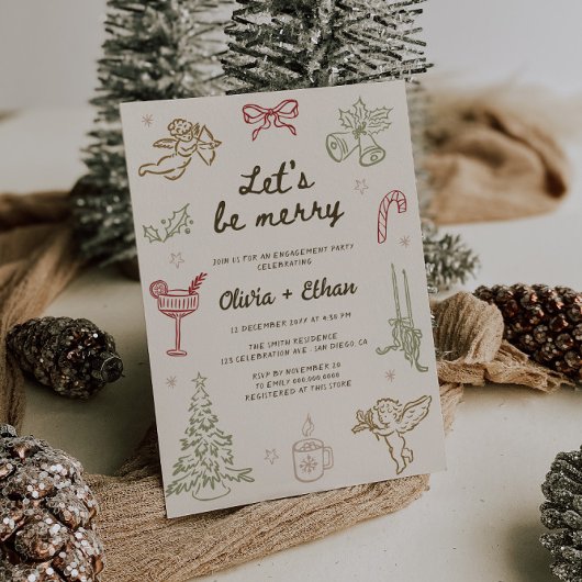 Merry Hand gezeichnete Weihnachtsbändlerin Einladung