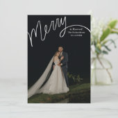 Merry Hand Lettering Wedding Foto Feiertagskarte (Stehend Vorderseite)