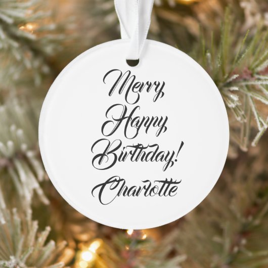 Merry Happy Birthday individuelle Name Ornament (Baum)