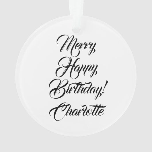 Merry Happy Birthday individuelle Name Ornament (Rückseite)