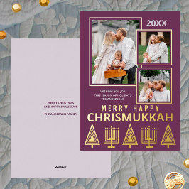 Merry Happy Chrismukkah Chic 3 Foto Lila Gold Folien Feiertagskarte