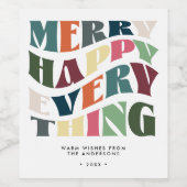 Merry Happy Everything Groovy Holiday Christmas Weinetikett (Einzelnes Label)