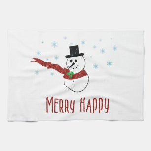 Merry Happy Snowman mit Red Scarf Handtuch