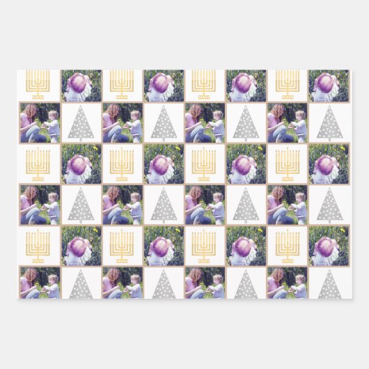 Merry Happy Tan Holiday Foto Niedlich Monogram Geschenkpapier Set (Vorderseite)