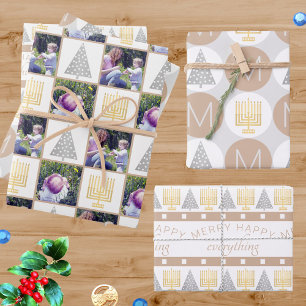 Merry Happy Tan Holiday Foto Niedlich Monogram Geschenkpapier Set
