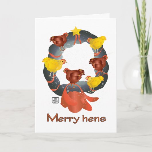 Merry hens Christmas wreath Card Feiertagskarte (Vorderseite)