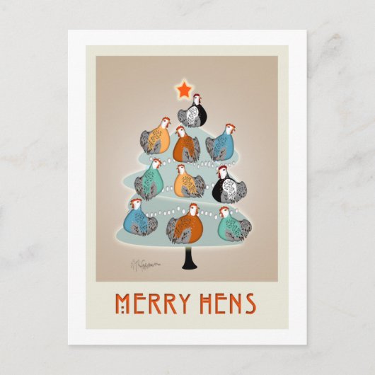 Merry Hens Weihnachtsbaumpostkarte Feiertagspostkarte (Vorderseite)