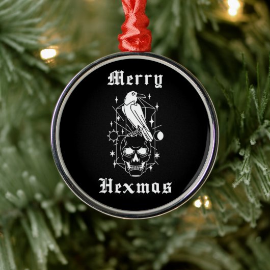 Merry Hexmas Hexenhut Skull Spooky Horror Ornament Aus Metall (Baum)
