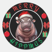 Merry Hippmas: Moo Deng Christmas Design Runder Aufkleber (Vorderseite)