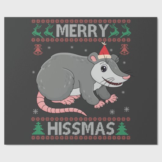 Merry Hissmas Funny Ugly Xmas Sweater Opossum Gesc Geschenkpapier (Flach)