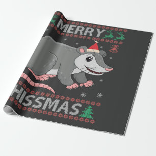 Merry Hissmas Funny Ugly Xmas Sweater Opossum Gesc Geschenkpapier
