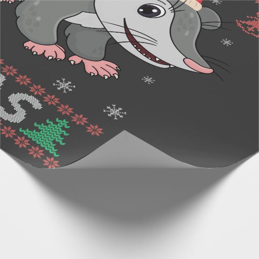 Merry Hissmas Funny Ugly Xmas Sweater Opossum Gesc Geschenkpapier (Ecke)