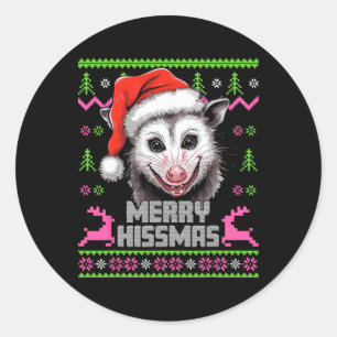 Merry Hissmas Opossum Possum Lover Ugly Christmas Runder Aufkleber