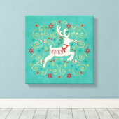 Merry Holiday Aquamarin Reindeer Leinwanddruck (Insitu (Holzboden))