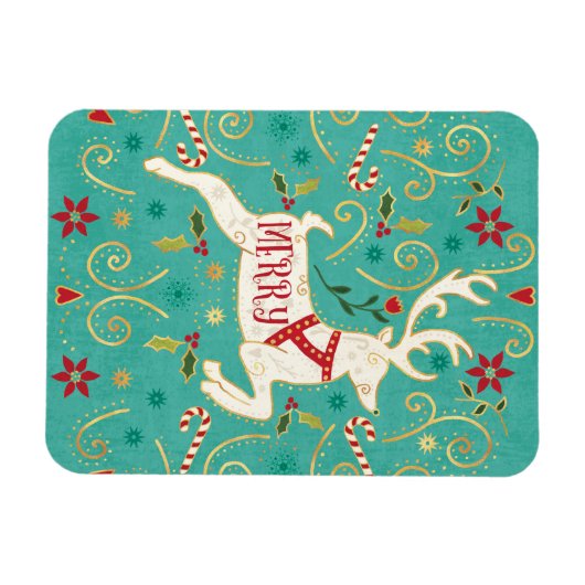 Merry Holiday Aquamarin Reindeer Magnet (Horizontal)