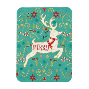 Merry Holiday Aquamarin Reindeer Magnet