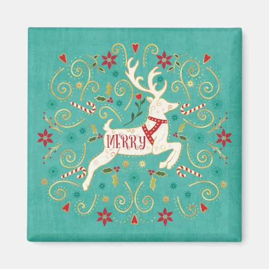 Merry Holiday Aquamarin Reindeer Magnet (Vorne)