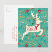 Merry Holiday Aquamarin Reindeer Postkarte (Vorne/Hinten)