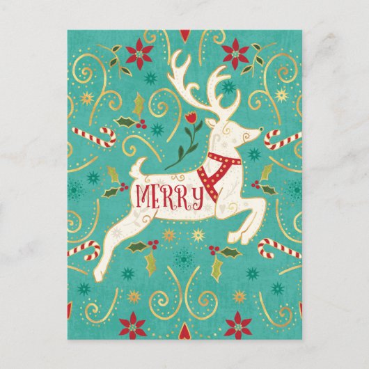 Merry Holiday Aquamarin Reindeer Postkarte (Vorderseite)