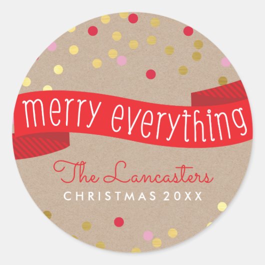 MERRY HOLIDAY BANNER stilvolle Goldkonfetti Runder Aufkleber (Vorderseite)