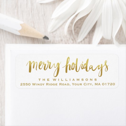 Merry Holidays Elegantes Gold Script Custom White (Insitu)