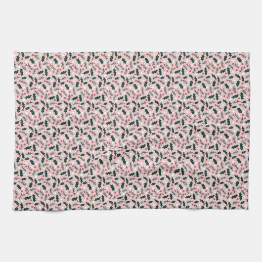 Merry Holly Days Holly Pattern Pink Geschirrtuch (Horizontal)
